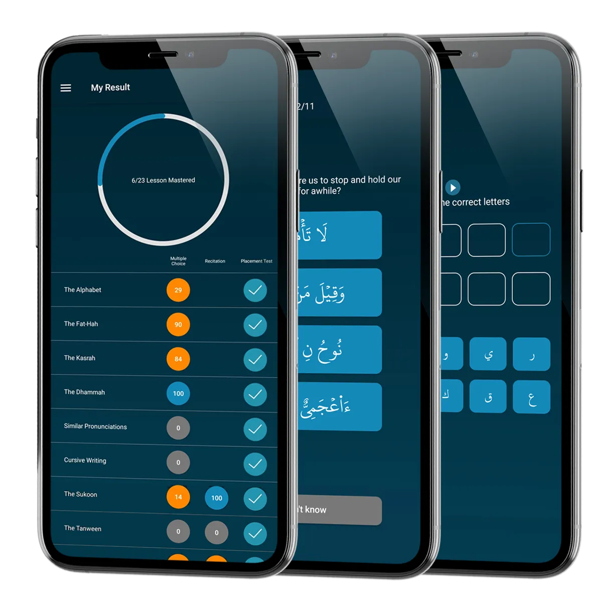 Learn Quran Tajwid app features on a phone
