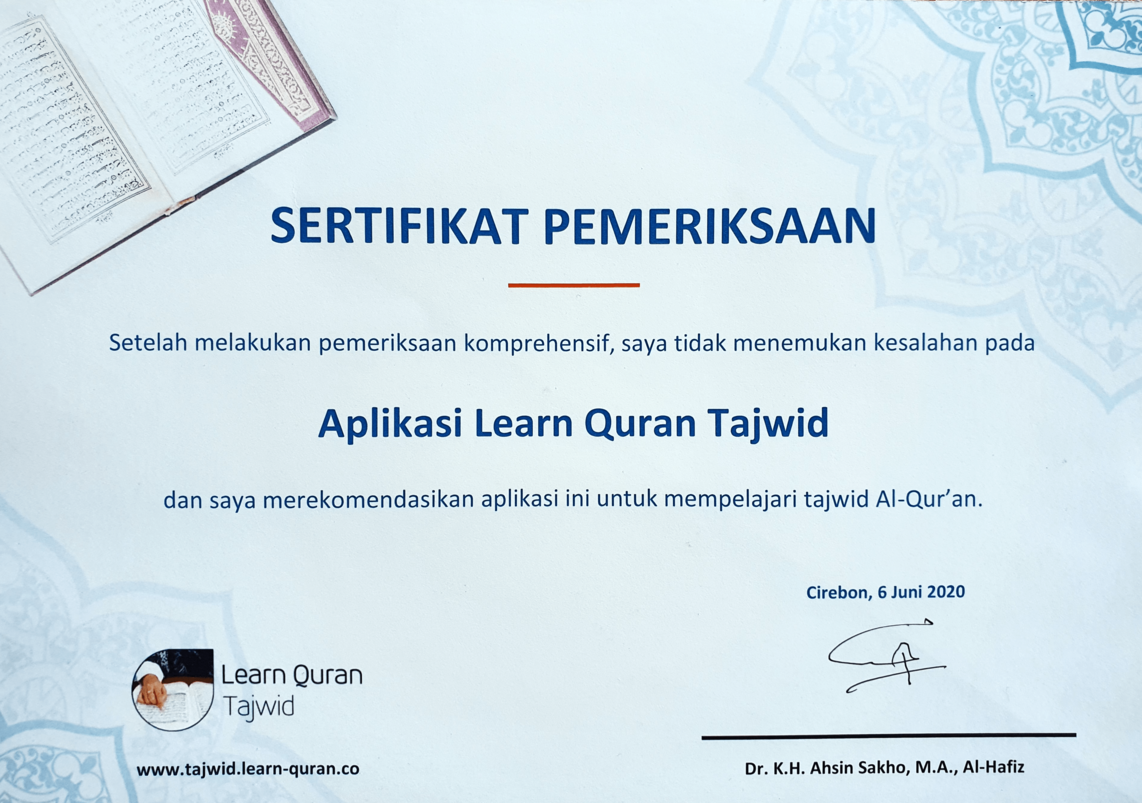 Certificate from K.H. Ahsin - Bahasa